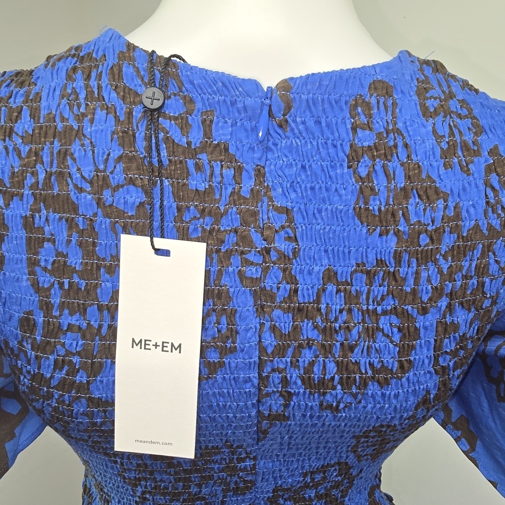 ME+EM Stencil Bloom Print Smocked Top Size 4 Blue Ruffle Provence Womens NWT - Picture 7 of 11